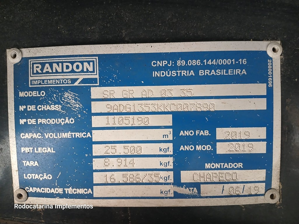 Carreta SEMI-REBOQUE GRANELEIRO Randon ANO 2019 3 Eixos de Rodocatarina Implementos LTDA na Santa Catarina