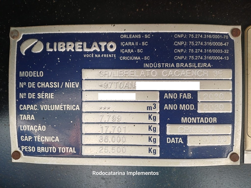 Carreta SEMI-REBOQUE GRANELEIRO Librelato ANO 2020 3 Eixos de Rodocatarina Implementos LTDA na Santa Catarina