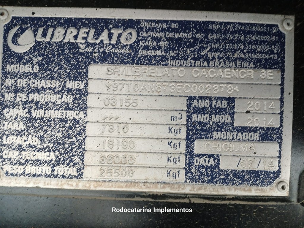 Carreta SEMI-REBOQUE CARGA SECA Librelato ANO 2014 1 Eixo de Rodocatarina Implementos LTDA na Santa Catarina