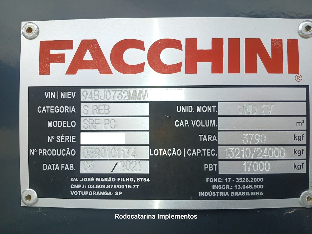 Carreta SEMI-REBOQUE PORTA-CONTAINER Facchini ANO 2021 2 Eixos de Rodocatarina Implementos LTDA na Santa Catarina