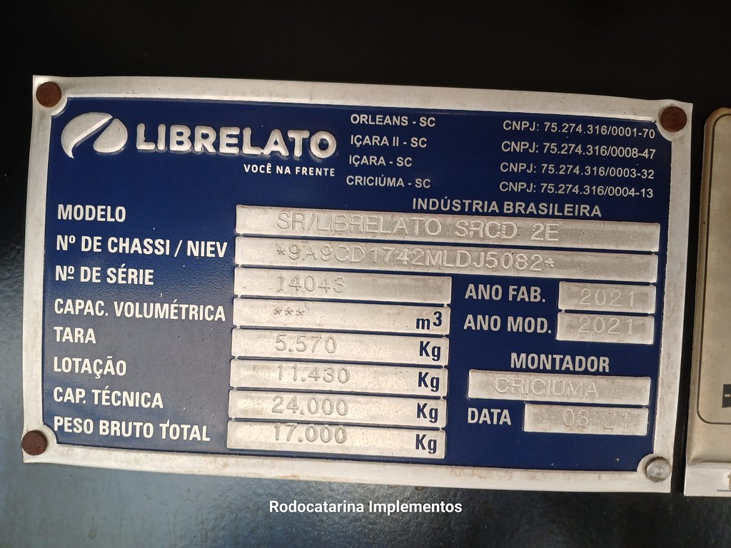Carreta BITREM GRANELEIRO Librelato ANO 2021 1 Eixo de Rodocatarina Implementos LTDA na Santa Catarina