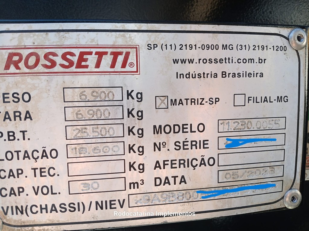 Carreta SEMI-REBOQUE BASCULANTE Rosseti ANO 2023 1 Eixo de Rodocatarina Implementos LTDA na Santa Catarina