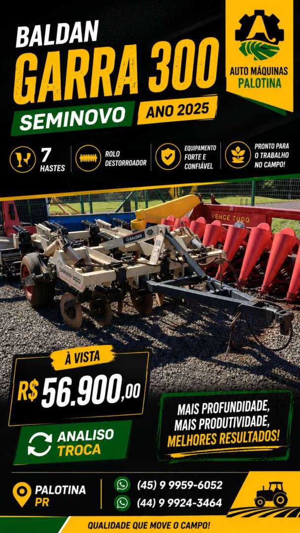 IMPLEMENTOS AGRICOLAS ESCARIFICADOR 7 HASTES DISCO CORTE ANO 2025 de Auto Máquinas Palotina no Paraná