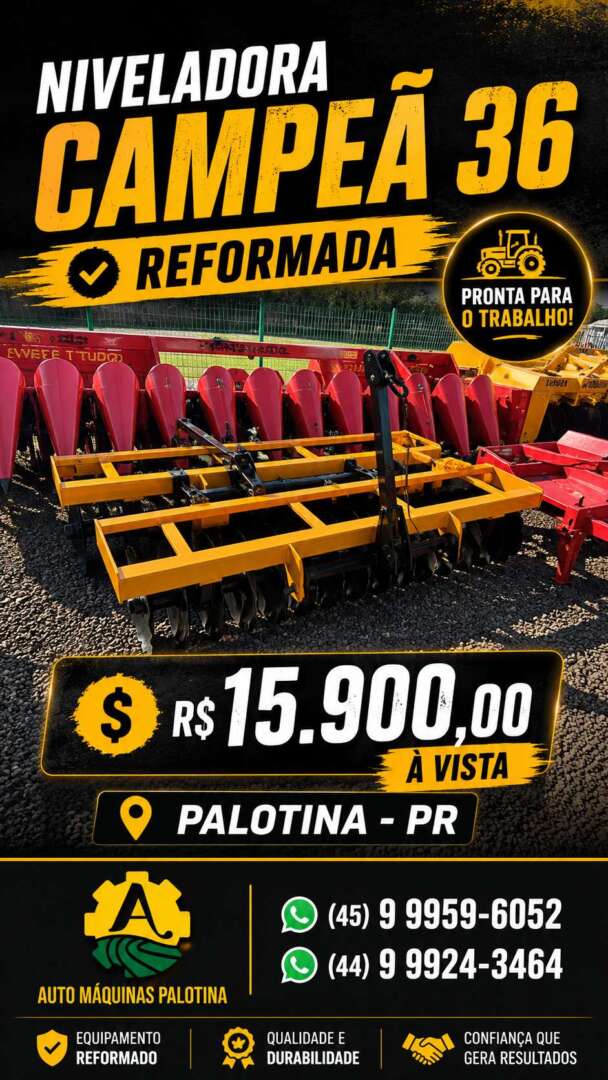 IMPLEMENTOS AGRICOLAS GRADE NIVELADORA NIVELADORA 36 DISCOS ANO 1990 de Auto Máquinas Palotina no Paraná