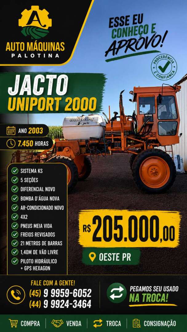 PULVERIZADOR JACTO UNIPORT 2000 ANO 2003 de Auto Máquinas Palotina no Paraná