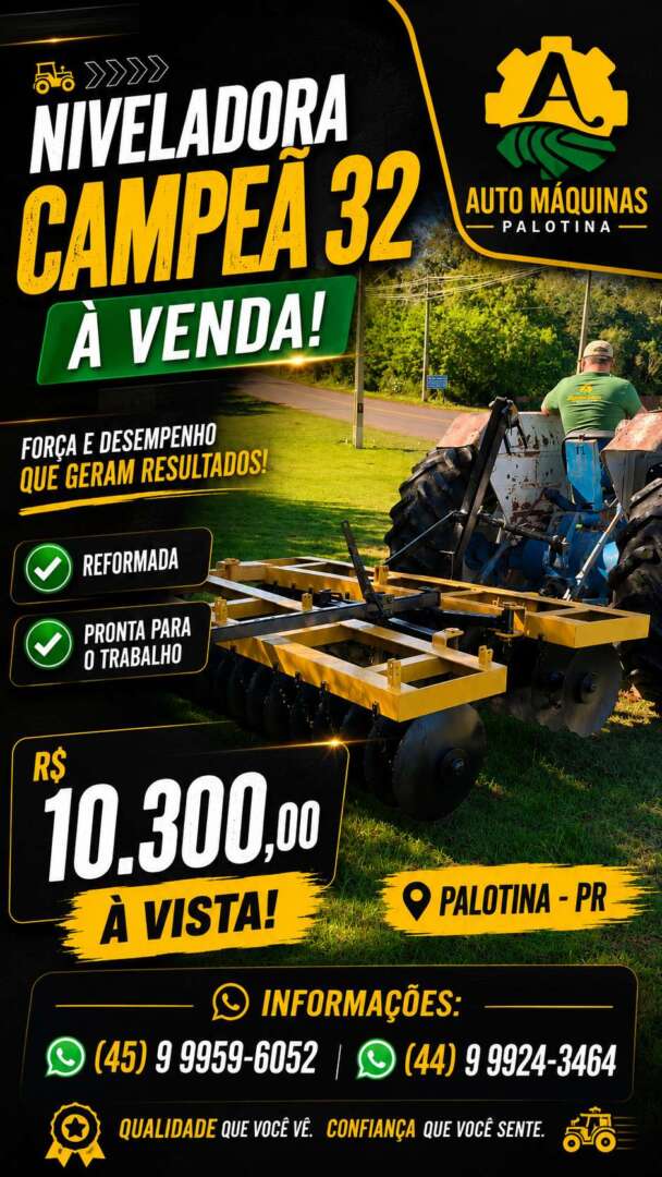 IMPLEMENTOS AGRICOLAS GRADE NIVELADORA NIVELADORA 32 DISCOS ANO 1990 de Auto Máquinas Palotina no Paraná