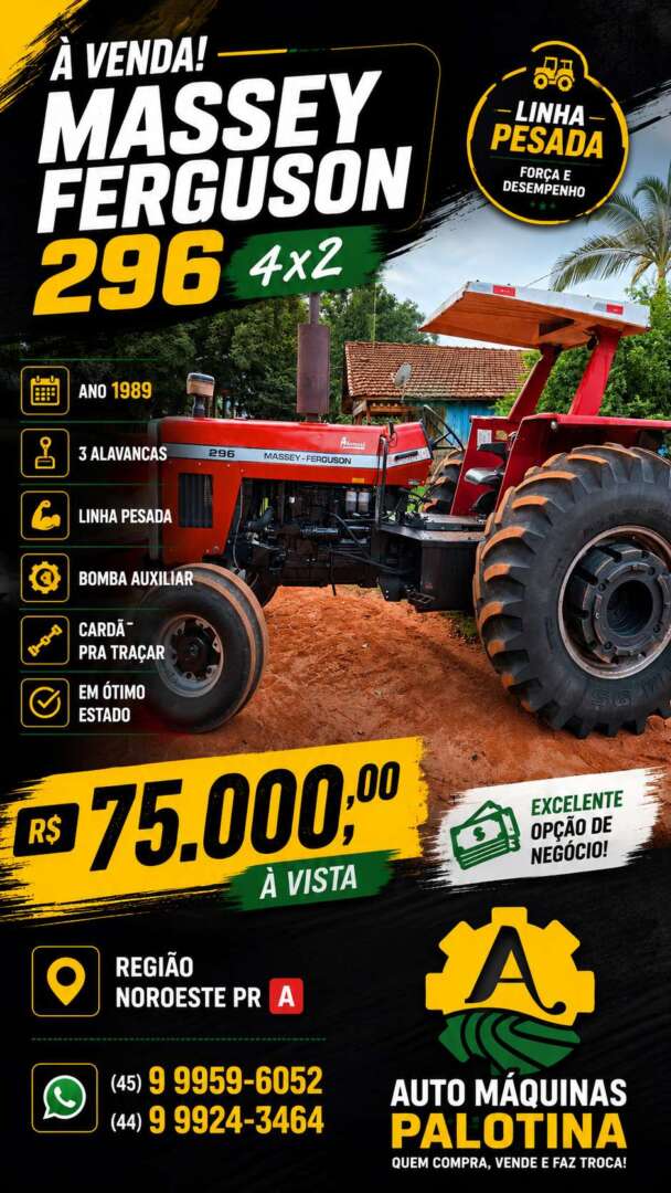 TRATOR MASSEY FERGUSON MF 296 ANO 1989 de Auto Máquinas Palotina no Paraná