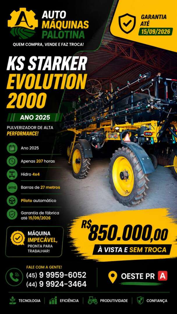 PULVERIZADOR KS PULVERIZADOR AUTOPROPELIDO STARKER ANO 2025 de Auto Máquinas Palotina no Paraná