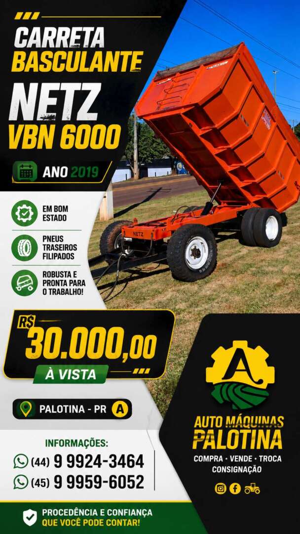 IMPLEMENTOS AGRICOLAS CARRETA AGRÍCOLA CARRETA BASCULANTE ANO 2019 de Auto Máquinas Palotina no Paraná