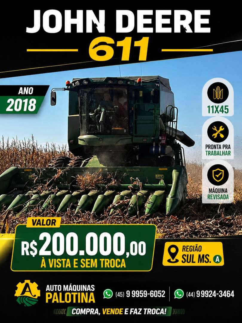 PLATAFORMA COLHEITADEIRA JOHN DEERE JOHN DEERE 611C ANO 2018 de Auto Máquinas Palotina no Paraná