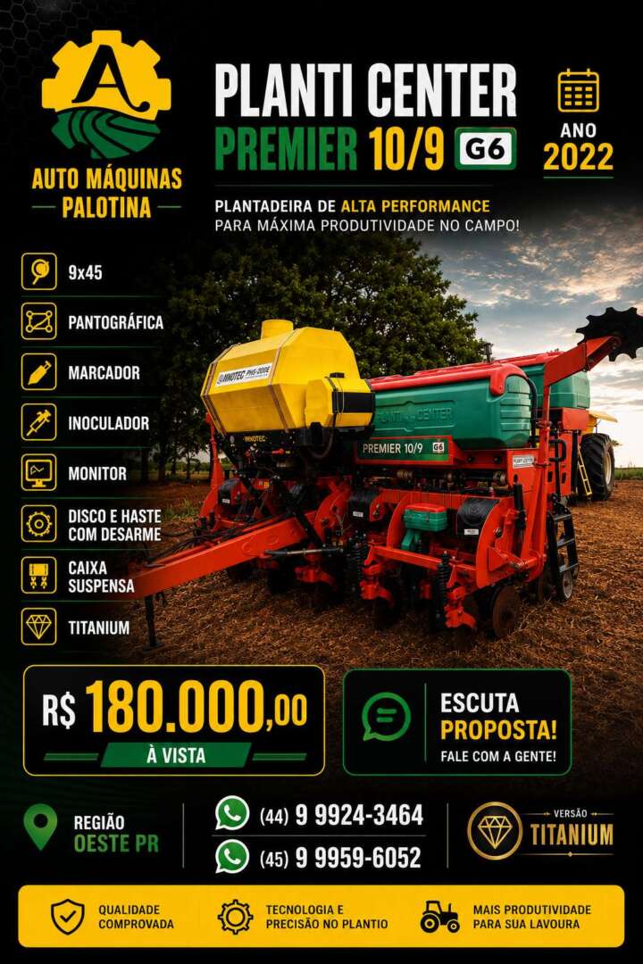 PLANTADEIRA PLANTI CENTER PREMIER EXTRA 10/9 ANO 2022 de Auto Máquinas Palotina no Paraná